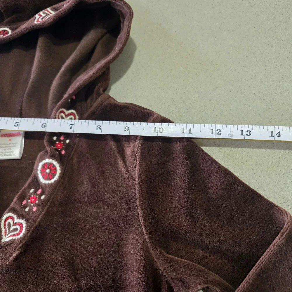 Gymboree‎ Girls Brown Velour Hooded Dress Hearts Embroidery Size 8 0905